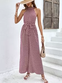 SHEIN Frenchy Áo liền quần nữ Thắt lưng Hình học Tất cả trên in Giải trí - Nhiều màu - Xem 1