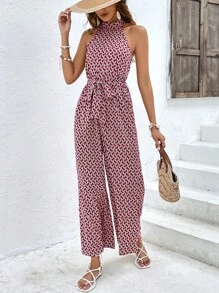 SHEIN Frenchy Áo liền quần nữ Thắt lưng Hình học Tất cả trên in Giải trí - Nhiều màu - Xem 3