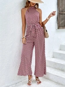 SHEIN Frenchy Áo liền quần nữ Thắt lưng Hình học Tất cả trên in Giải trí - Nhiều màu - Xem 5
