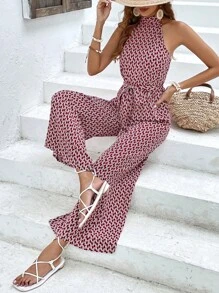 SHEIN Frenchy Áo liền quần nữ Thắt lưng Hình học Tất cả trên in Giải trí - Nhiều màu - Xem 6