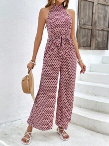 SHEIN Frenchy Áo liền quần nữ Thắt lưng Hình học Tất cả trên in Giải trí - Nhiều màu - Xem 7