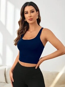 Yoga Basic Crisscross Back Sports Top - Navy Blue - View 4