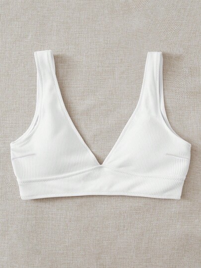 素色V領比基尼泳裝上衣