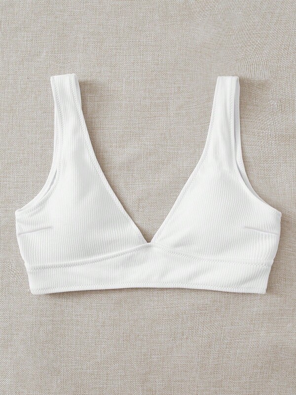 素色V領比基尼泳裝上衣