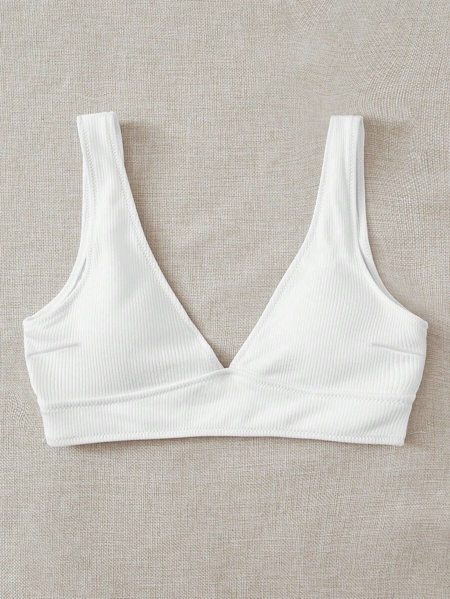 素色V領比基尼泳裝上衣