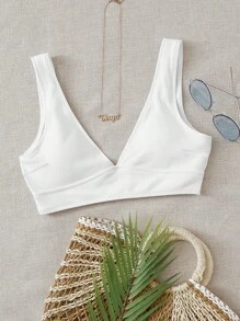 素色V領比基尼泳裝上衣