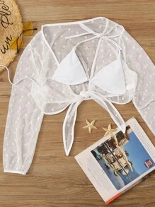 SHEIN Swim Bikini Top With Sheer Mesh Kimono - White - View 1