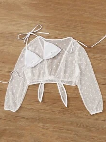 SHEIN Swim Bikini Top With Sheer Mesh Kimono - White - View 2