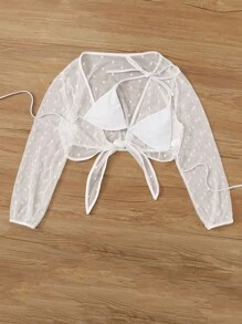 SHEIN Swim Bikini Top With Sheer Mesh Kimono - White - View 3