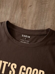 INAWLY 标语图案 T 恤 IT'S GOOD ALL GOOD Everyday Is Very GOOD 图案 T 恤 女式上衣 - 巧克力棕 - 查看 3