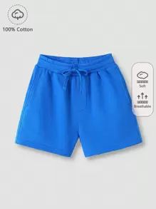 SHEIN Bé trai Quần short Bông 100% Eo dây rút - Màu xanh lam - Xem 1