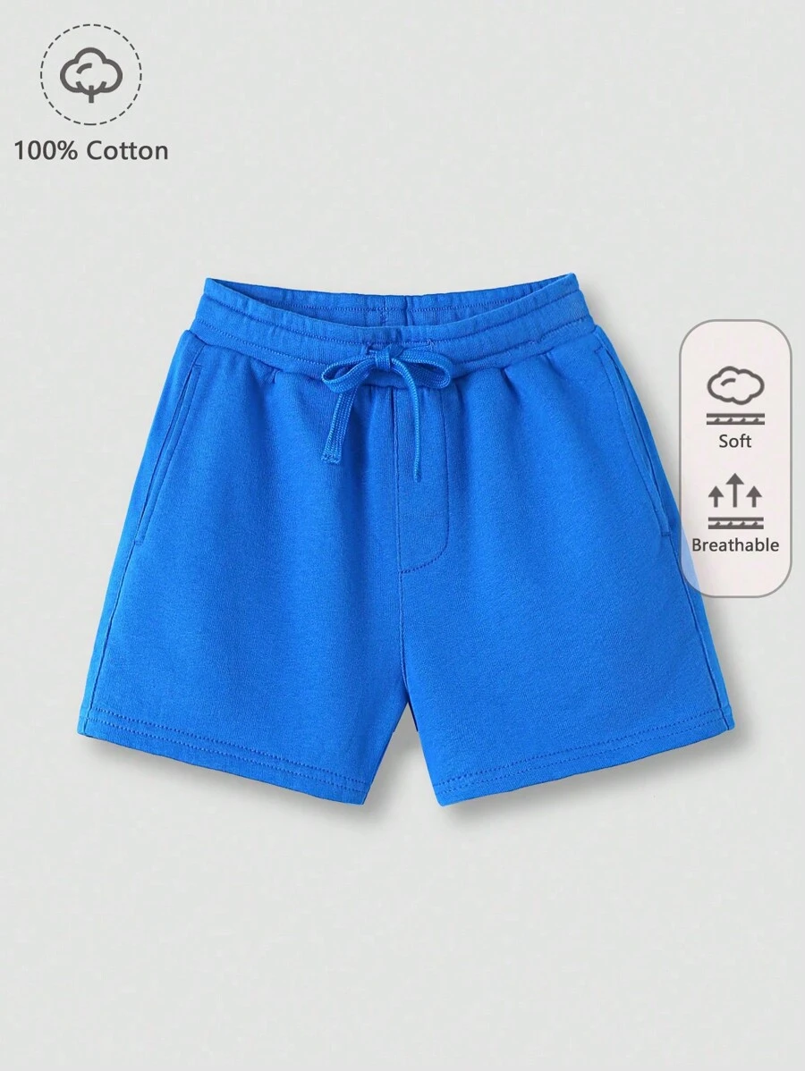 SHEIN Bé trai Quần short Bông 100% Eo dây rút - Màu xanh lam - Xem 1