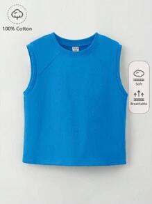 SHEIN Toddler Boys 100% Cotton Solid Raglan Sleeve Tee - Blue - View 1