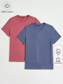 Manfinity VCAY Men 2 Packs V-Neck Solid Tee - Multicolor - View 1