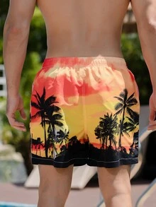 Surfspeed Men Coconut Tree Print Drawstring Waist Swim Trunks - Multicolor - View 2