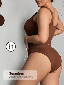 Solid Scoop Neck Tank Bodysuit - Coffee Brown - View 2