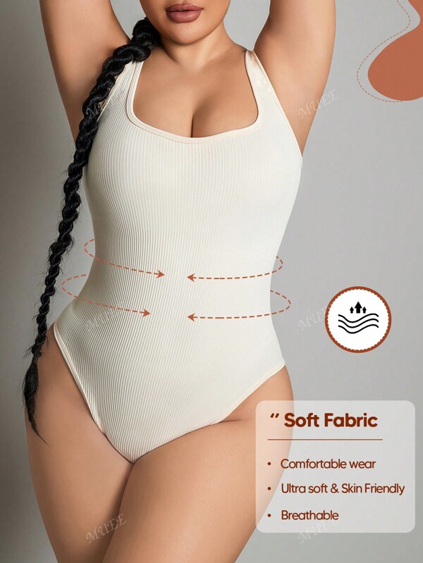 Solid Ribbed Knit Seamless Tummy Control Tank Bodysuit