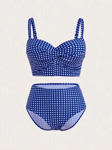 Swim DD+ Plaid Print Bikini Set For Summer Beach - Multicolor - View 7