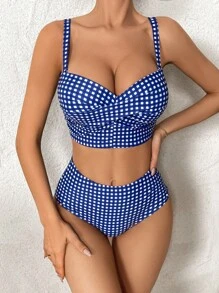Swim DD+ Plaid Print Bikini Set For Summer Beach - Multicolor - View 8