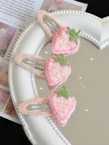 ROMWE Kawaii 3入組女性草莓裝飾可愛髮夾