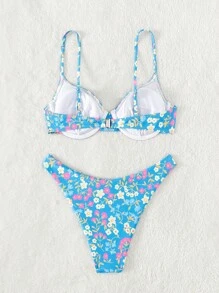 Swim Mod Summer Beach Floral Print Underwire Bikini Set - Multicolor - View 2