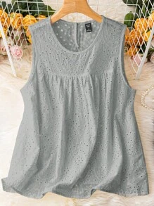 SHEIN Holidaya Áo hai dây Plus Size Tranh thêu màu trơn Giải trí - Xám - Xem 1