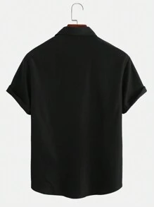 Manfinity Homme Áo sơ mi nam tay ngắn cài nút trơn đơn giản, quà tặng bạn trai - màu đen - Xem 2