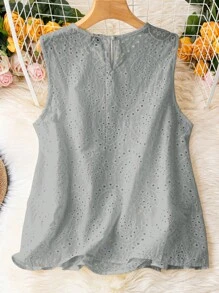 SHEIN Holidaya Áo hai dây Plus Size Tranh thêu màu trơn Giải trí - Xám - Xem 2