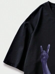 ROMWE MEN Street Life Guys Alien Graphic Tee - Black - View 4