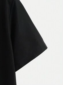 Manfinity Homme Áo sơ mi nam tay ngắn cài nút trơn đơn giản, quà tặng bạn trai - màu đen - Xem 5