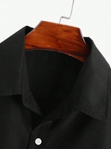 Manfinity Homme Áo sơ mi nam tay ngắn cài nút trơn đơn giản, quà tặng bạn trai - màu đen - Xem 6