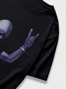 ROMWE MEN Street Life Guys Alien Graphic Tee - Black - View 7