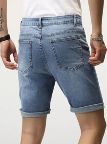 Manfinity LEGND Hombres Shorts en mezclilla algodón desgarro crudo - Lavado ligero - Ver 4