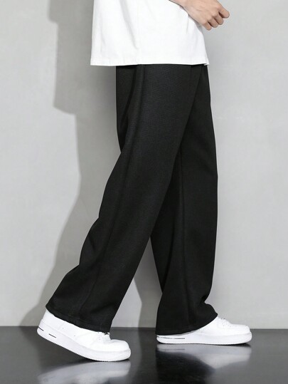 Men's Casual Waffle Textured Lightweight Loose Fit Solid Color Pants, Versatile For Spring/Summer