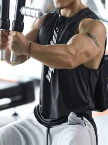 Manfinity Sport Corelite 男士字母圖案運動背心 - 黑色 - 查看 3