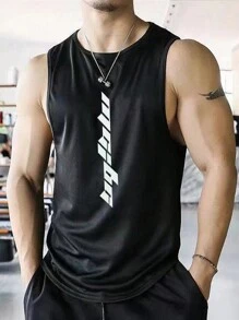 Manfinity Sport Corelite 男士字母圖案運動背心 - 黑色 - 查看 1