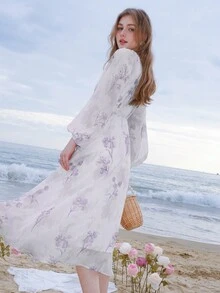 Đầm xoắn lại Trọn gói Hoa Tất cả trên in Boho - Nhiều màu - Xem 2