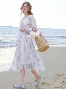 Đầm xoắn lại Trọn gói Hoa Tất cả trên in Boho - Nhiều màu - Xem 3