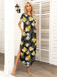 DEARCASE 熱帶圖案弧形下擺連衣裙 - 彩色 - 查看 1