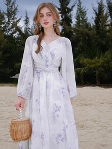 Đầm xoắn lại Trọn gói Hoa Tất cả trên in Boho - Nhiều màu - Xem 4