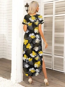 DEARCASE 熱帶圖案弧形下擺連衣裙 - 彩色 - 查看 2