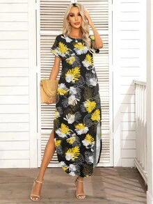 DEARCASE 熱帶圖案弧形下擺連衣裙 - 彩色 - 查看 3