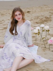 Đầm xoắn lại Trọn gói Hoa Tất cả trên in Boho - Nhiều màu - Xem 7