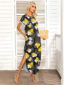 DEARCASE 熱帶圖案弧形下擺連衣裙 - 彩色 - 查看 4