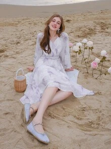 Đầm xoắn lại Trọn gói Hoa Tất cả trên in Boho - Nhiều màu - Xem 8