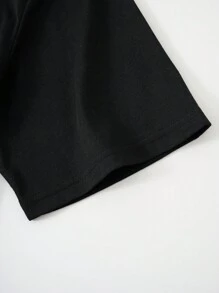 ROMWE MEN Street Life Spring/Summer Casual Graphic Men Cotton Planet & Slogan Graphic Tee - Black - View 3