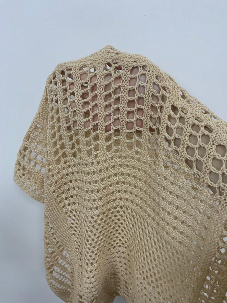 Hollow Out One Shoulder Crochet Cover Up Dress Without Bikini Set - Khaki - View 7