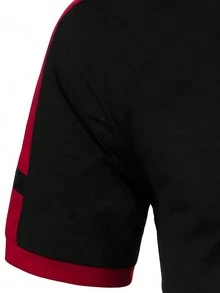 Manfinity Homme 男士鹿角圖案拼接側邊接縫POLO衫 - 黑色 - 查看 3