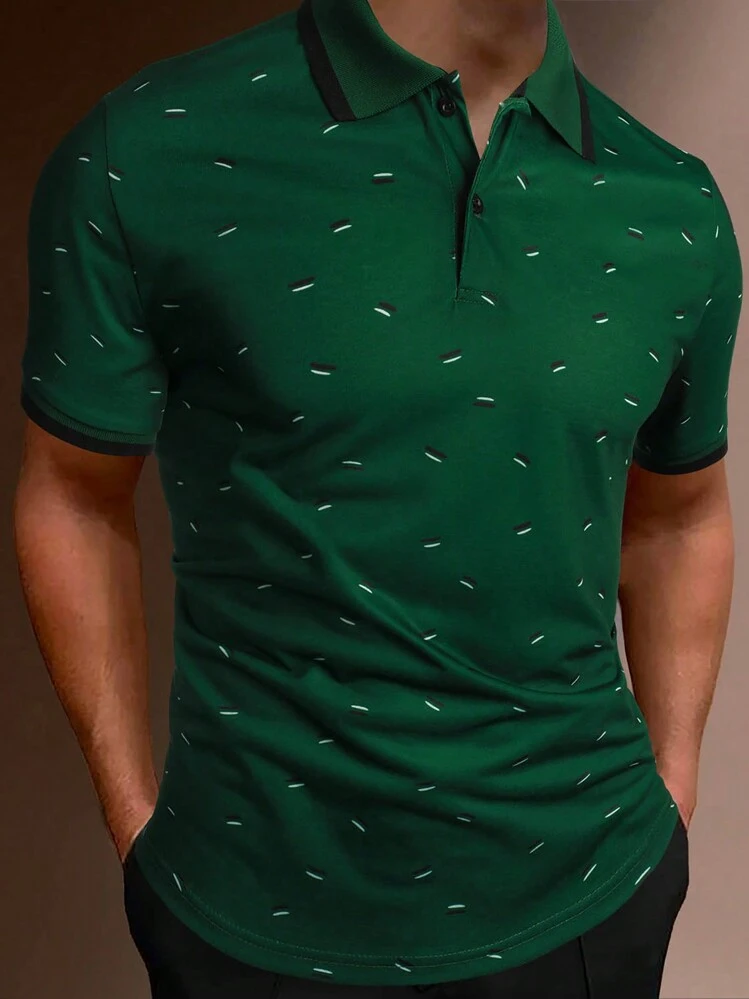Manfinity Homme Knapp Framsida Knappar Mönster Enkel Office Herr Polo Skjorta - Mörk Grön - Visa 1