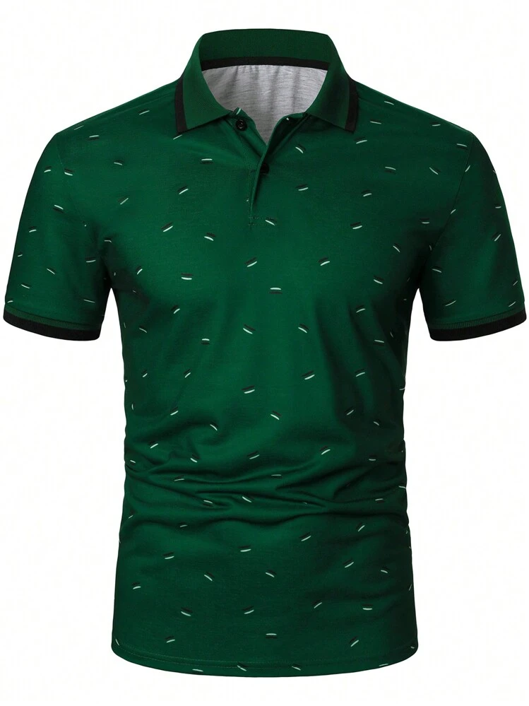 Manfinity Homme Knapp Framsida Knappar Mönster Enkel Office Herr Polo Skjorta - Mörk Grön - Visa 5
